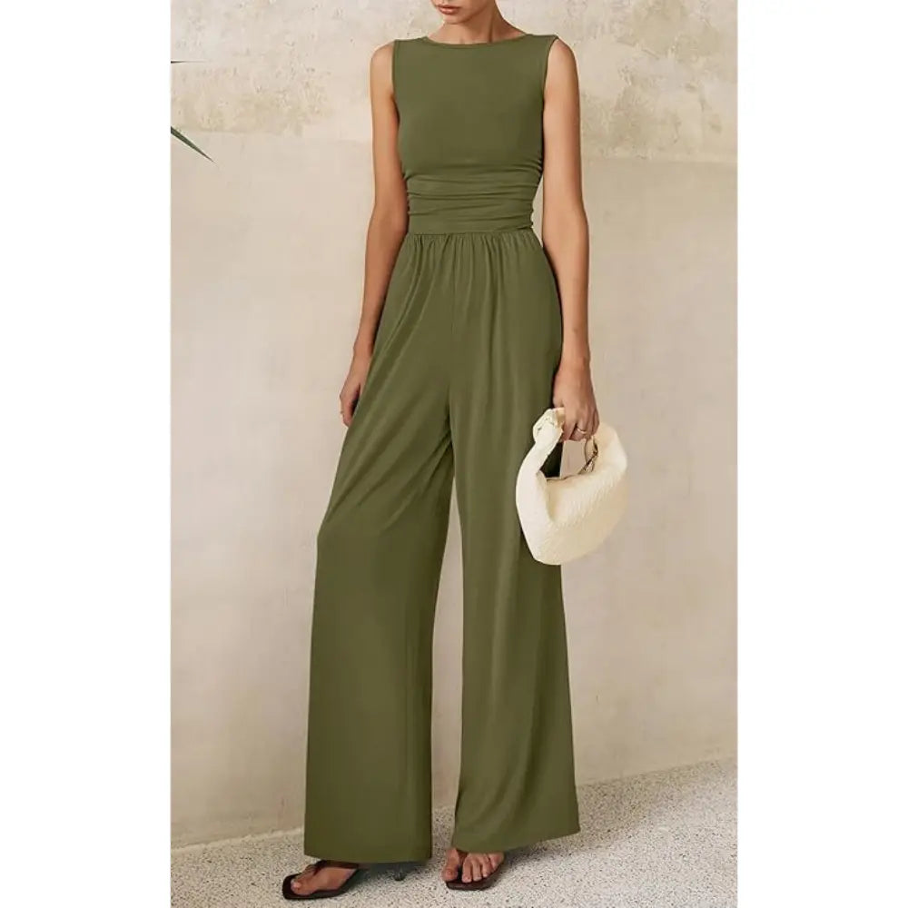 Prettygarden Women'S One Piece Jumpsuits Dressy Casual Sleeveless Crewneck Wide Leg Rompers Jumpers Vacation Summer Outfits