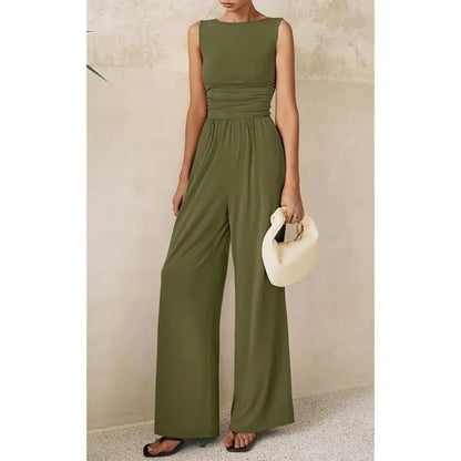 Prettygarden Women'S One Piece Jumpsuits Dressy Casual Sleeveless Crewneck Wide Leg Rompers Jumpers Vacation Summer Outfits