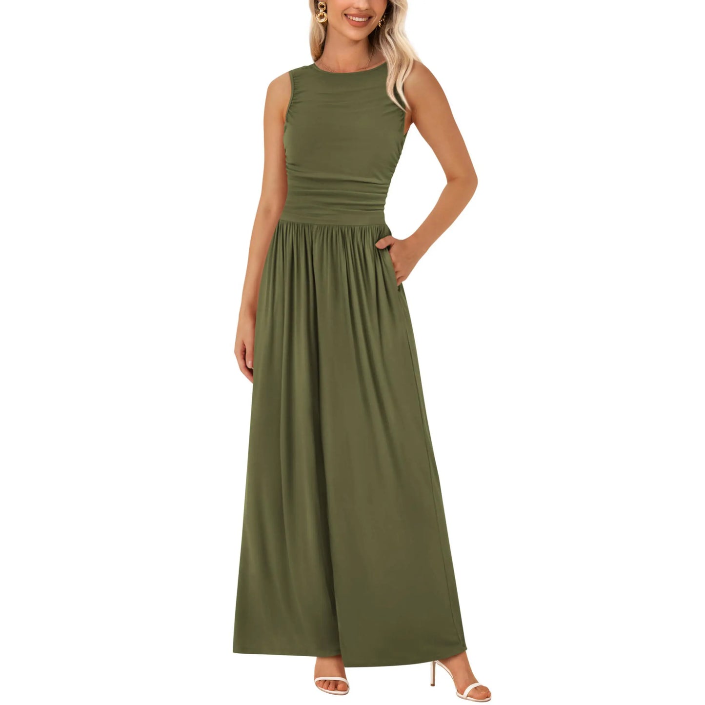 Prettygarden Women'S One Piece Jumpsuits Dressy Casual Sleeveless Crewneck Wide Leg Rompers Jumpers Vacation Summer Outfits