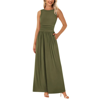 Prettygarden Women'S One Piece Jumpsuits Dressy Casual Sleeveless Crewneck Wide Leg Rompers Jumpers Vacation Summer Outfits