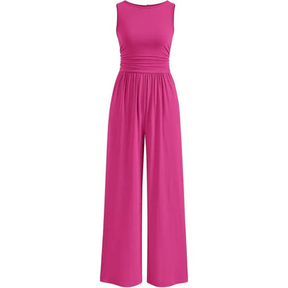 Prettygarden Women'S One Piece Jumpsuits Dressy Casual Sleeveless Crewneck Wide Leg Rompers Jumpers Vacation Summer Outfits