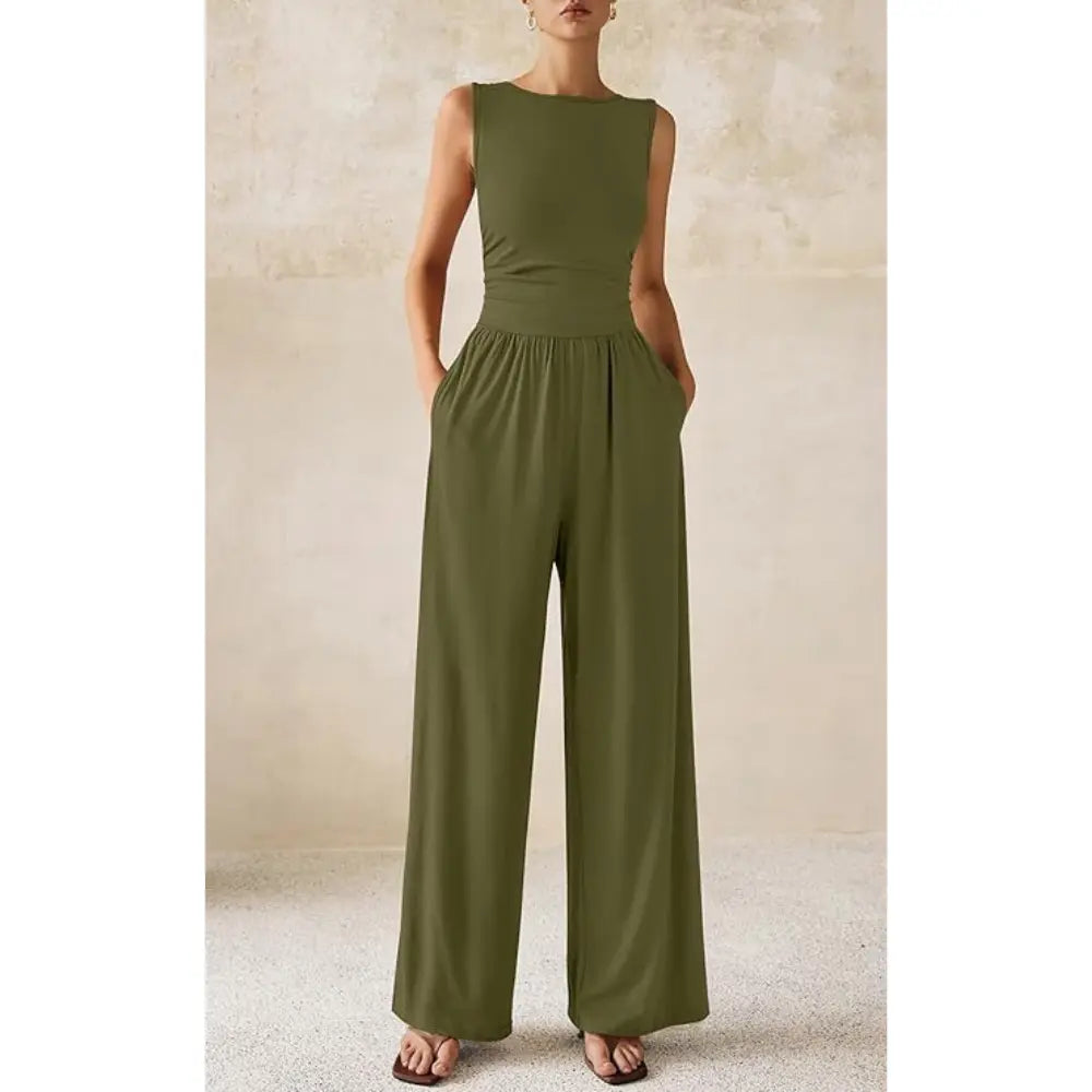 Prettygarden Women'S One Piece Jumpsuits Dressy Casual Sleeveless Crewneck Wide Leg Rompers Jumpers Vacation Summer Outfits