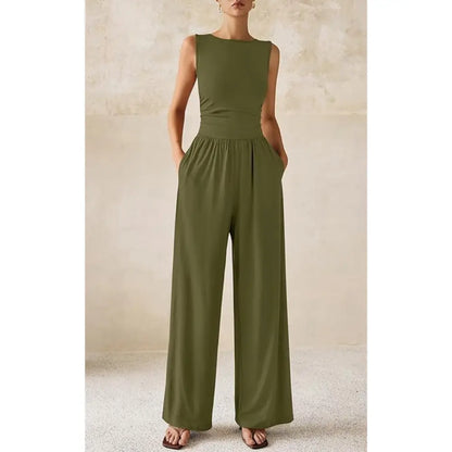 Prettygarden Women'S One Piece Jumpsuits Dressy Casual Sleeveless Crewneck Wide Leg Rompers Jumpers Vacation Summer Outfits