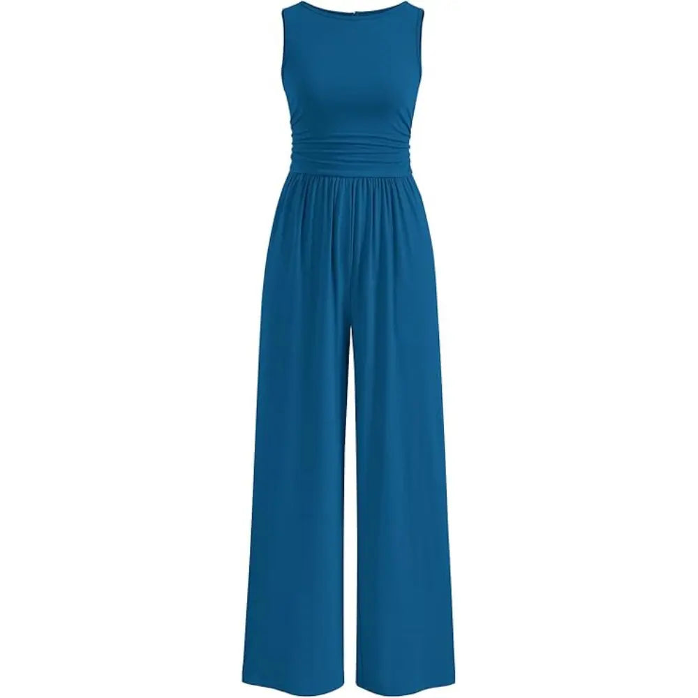 Prettygarden Women'S One Piece Jumpsuits Dressy Casual Sleeveless Crewneck Wide Leg Rompers Jumpers Vacation Summer Outfits