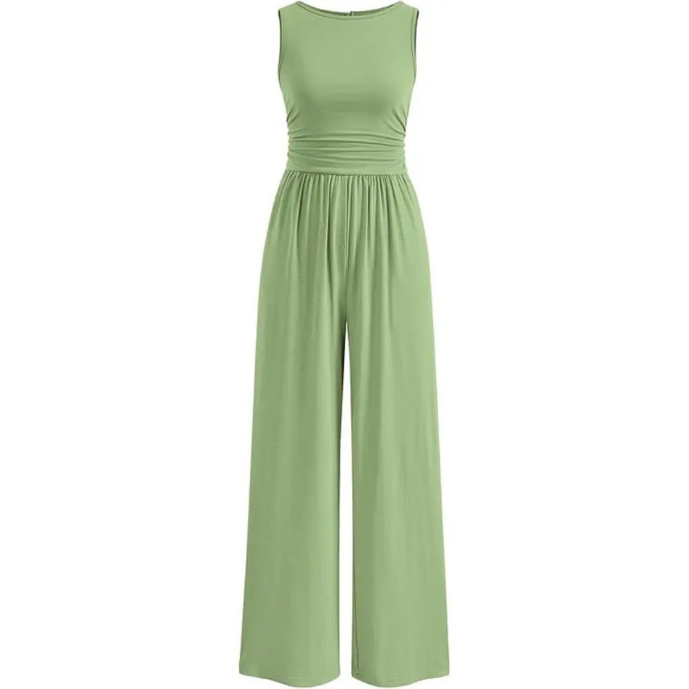 Prettygarden Women'S One Piece Jumpsuits Dressy Casual Sleeveless Crewneck Wide Leg Rompers Jumpers Vacation Summer Outfits