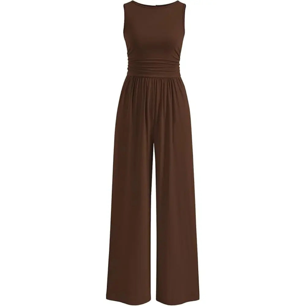 Prettygarden Women'S One Piece Jumpsuits Dressy Casual Sleeveless Crewneck Wide Leg Rompers Jumpers Vacation Summer Outfits
