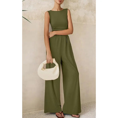 Prettygarden Women'S One Piece Jumpsuits Dressy Casual Sleeveless Crewneck Wide Leg Rompers Jumpers Vacation Summer Outfits